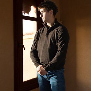 Mens Brown Mock Turtleneck Pull Over Sweater